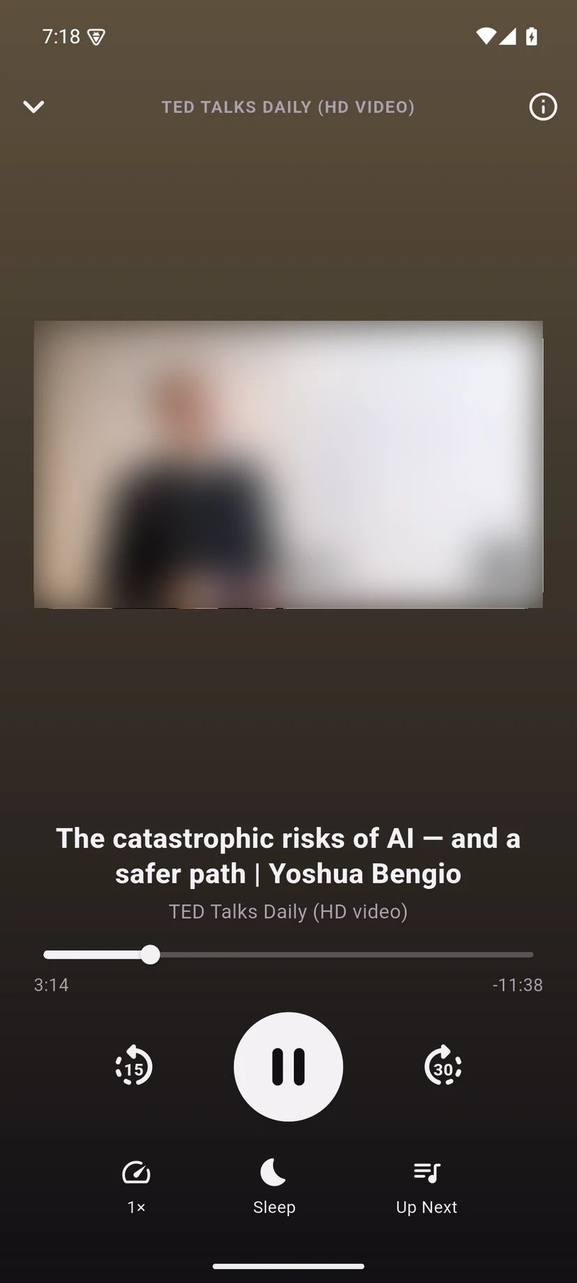 A video podcast episode playing in LabCast+ on an Android phone