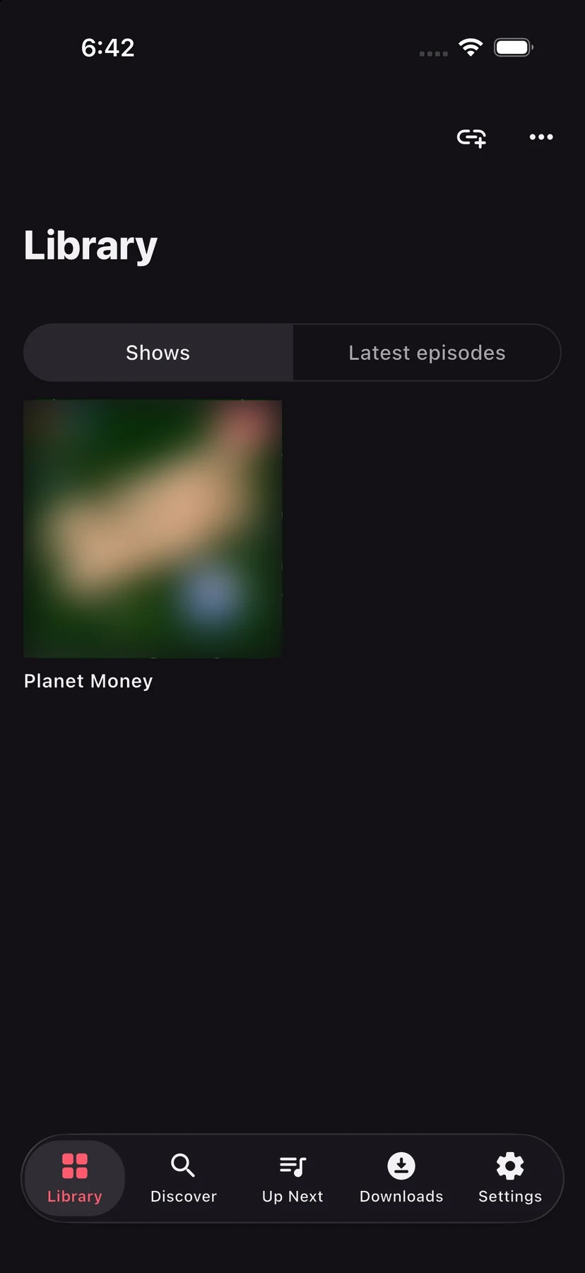 The LabCast+ Library on iPhone with Shows and Latest episodes tabs
